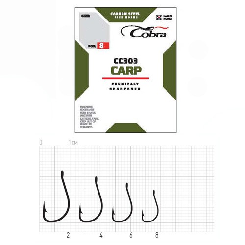Крючок Одинарный Cobra Carp Hirasu CC303 №8 10 шт    CC303-008 — крупный план
	                                    1