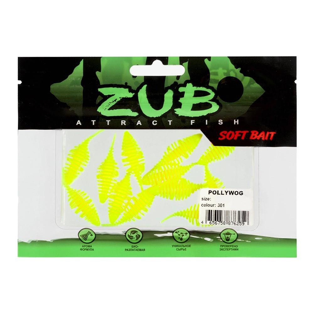 Силиконовая приманка ZUB Pollywog 40 мм 12 шт 301 желтый   LVR019 — крупный план
	                                    2
