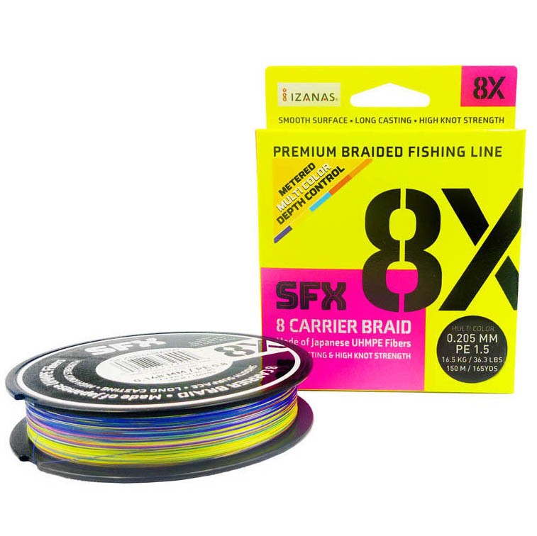 Плетеный шнур Sufix SFX 8X 150 м  PE # 1,5 Разноцветная 0,205 мм   SFX8B205M150 — крупный план
	                                    6