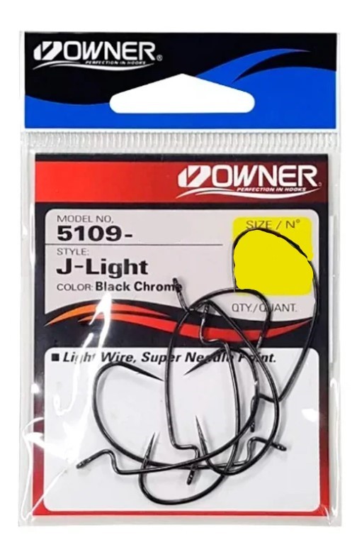Крючок Офсетный Owner 5109 J-Light №2 6 шт Black Chrome   5109-091-02 — крупный план
	                                    1