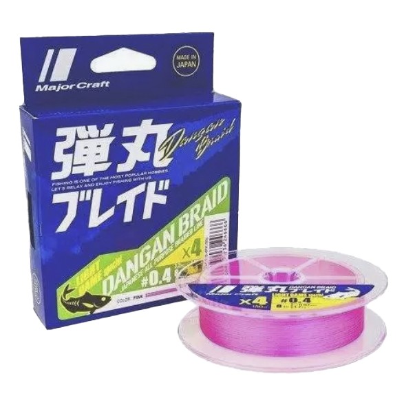 Плетеный шнур Major Craft Dangan Braid X4 150 м  PE # 0,4 Розовый 0,104 мм   DBL4-150/0.4PK — характеристики,
	                                    особенности конструкции