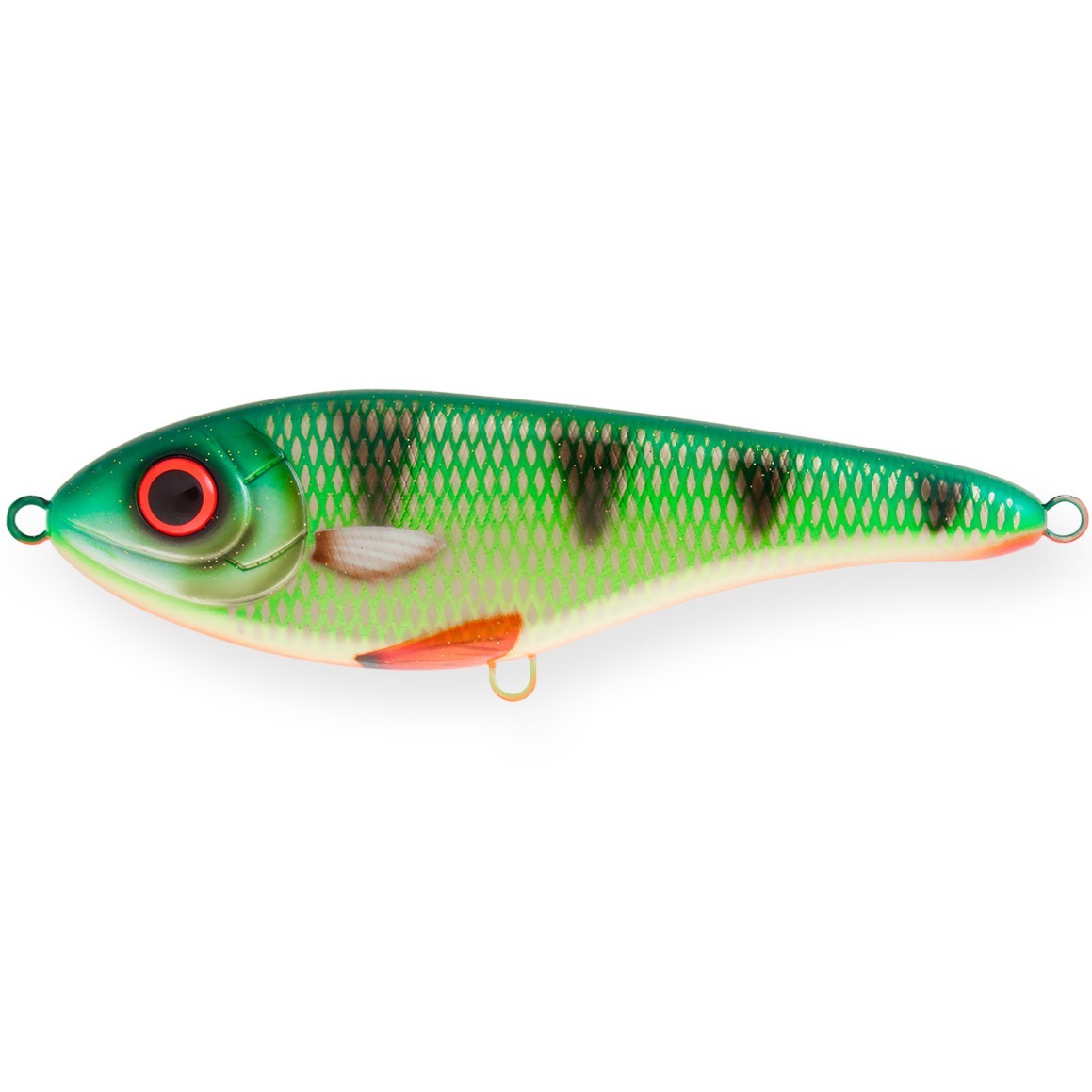 Воблер Strike Pro Buster Jerk II Shallow Runner A382F Green Perch 37 гр   EG-049#A382F — характеристики,
	                                    особенности конструкции