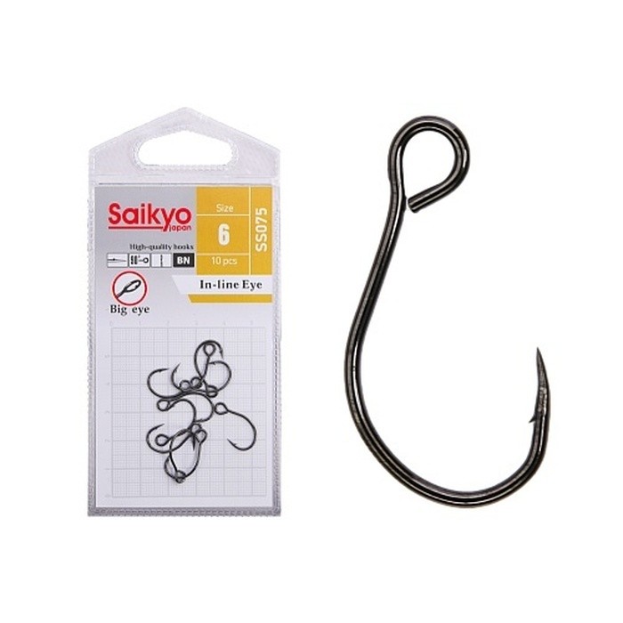 Крючок Одинарный Saikyo SS075 In-line Eye №6 10 шт BN   SS075-BN6-10 — характеристики,  особенности конструкции