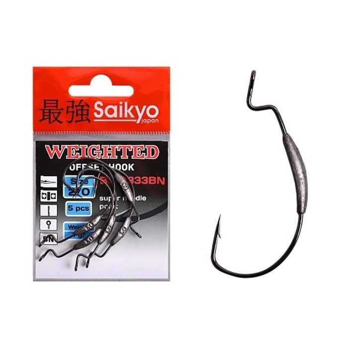 Крючок Офсетный Saikyo BS-2333 Weighted №2/0 5 шт BN   BS-2333BN2/0-5 — характеристики,  особенности конструкции