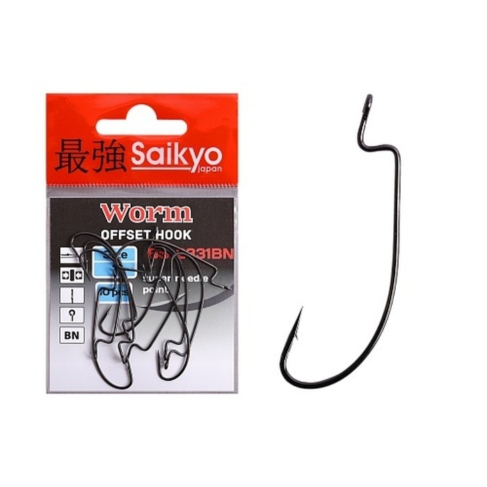 Крючок Офсетный Saikyo BS-2331 Worm №1 10 шт BN   BS-2331BN1-10 — характеристики,  особенности конструкции