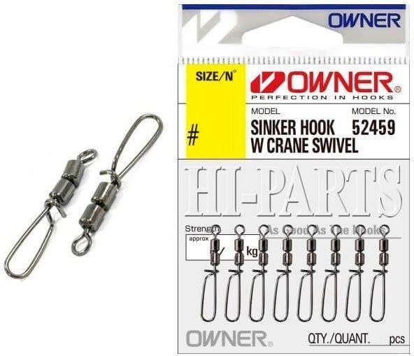 Вертлюг с застежкой Owner 52459 Sinker Hook W Crane №12 7 шт    ow-52459-12 — крупный план
	                                    1