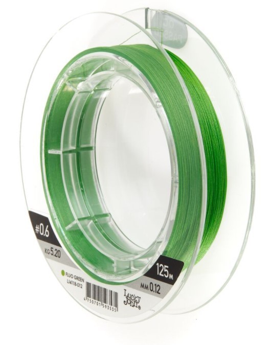 Плетеный шнур Lucky John Vanrex х8 Braid 125 м  PE # 0,6 Fluo Green 0,12 мм   LJ4118-012 — характеристики,
	                                    особенности конструкции