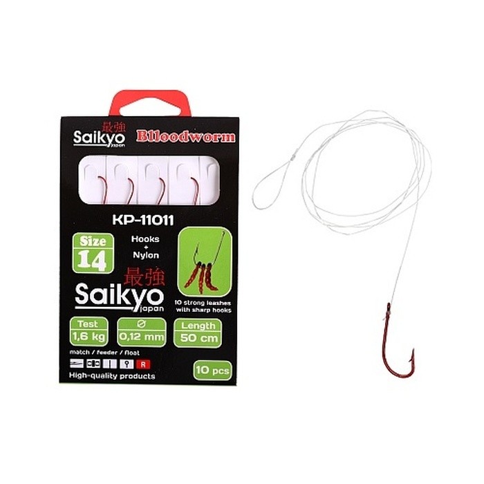Крючок Одинарный Saikyo KP-11011 Blloodworm №14 10 шт Red   KP-11011R14-10 — характеристики,  особенности конструкции