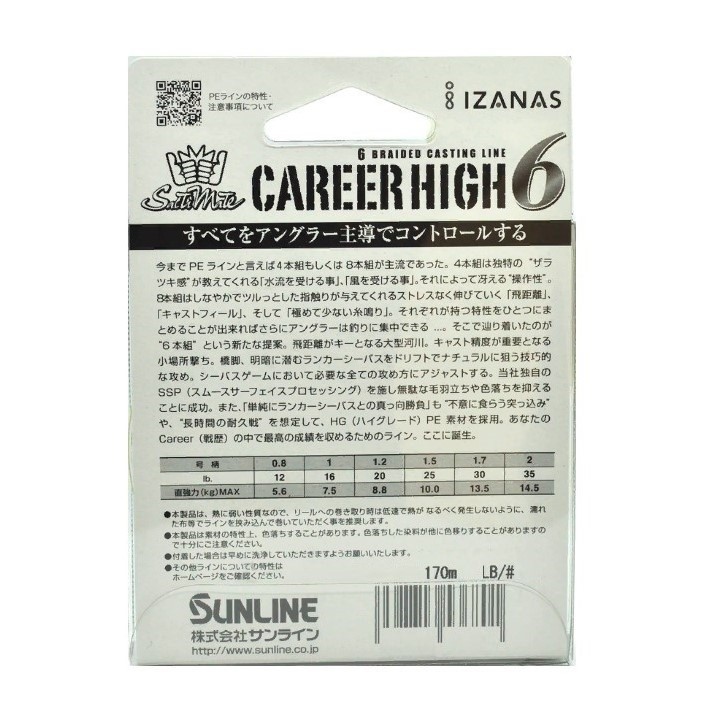 Плетеный шнур Sunline Career High 6 170 м  PE # 1 Yellow 0,165 мм — крупный план
	                                    2