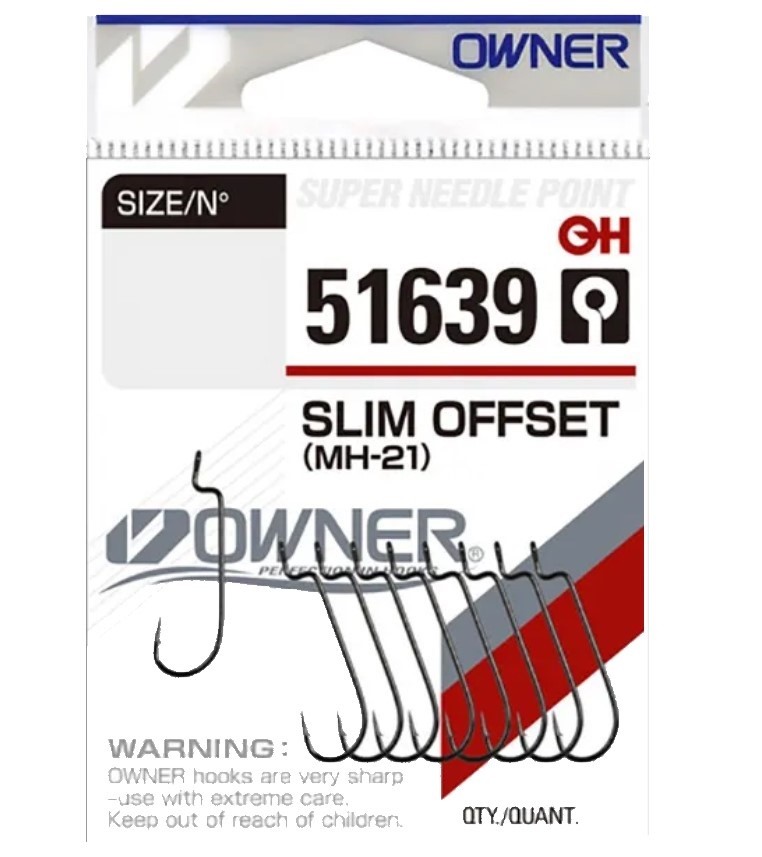 Крючок Офсетный Owner 51639 Slim Offset MH-21 №8 9 шт Bc — крупный план
	                                    2