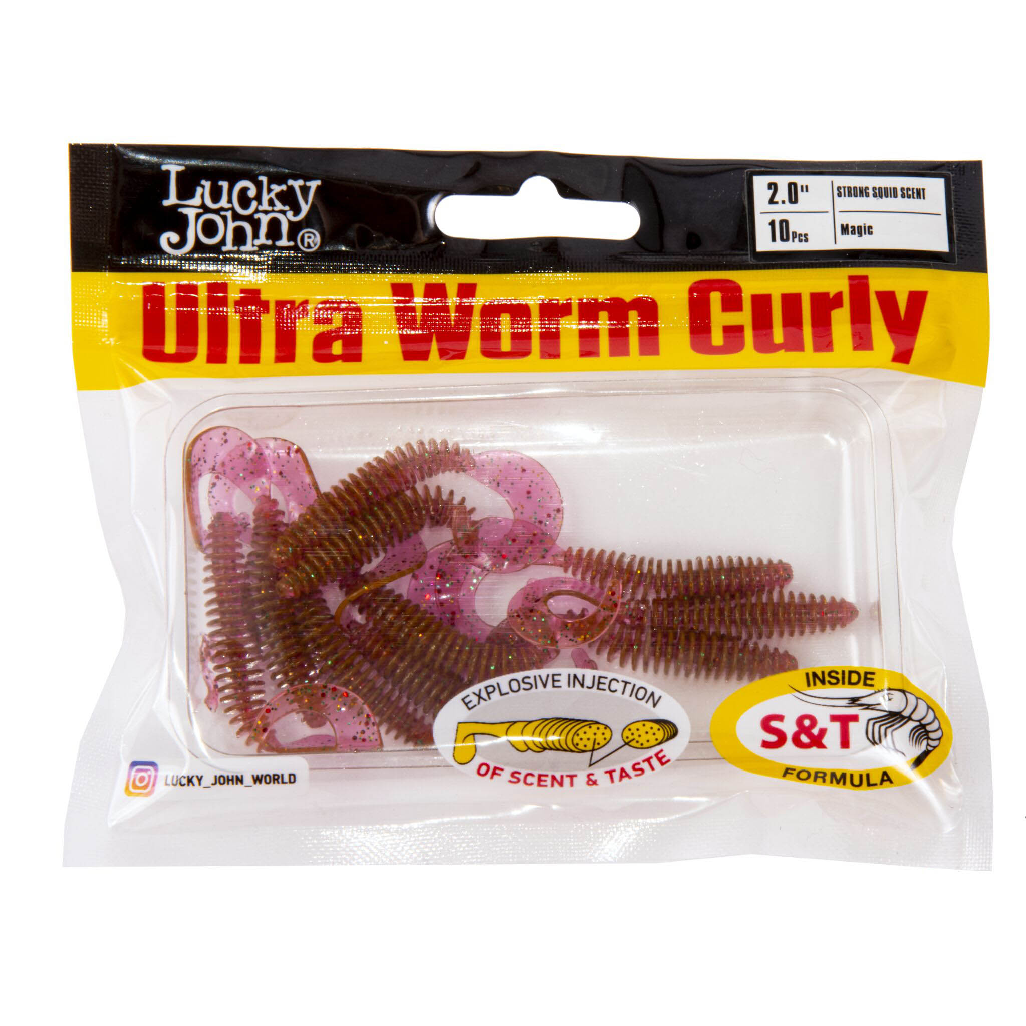 Силиконовая приманка Lucky John Ultraworm Curly 2.0in 50 мм 9 шт S14 Pro Series  140198-S14 — крупный план
	                                    2