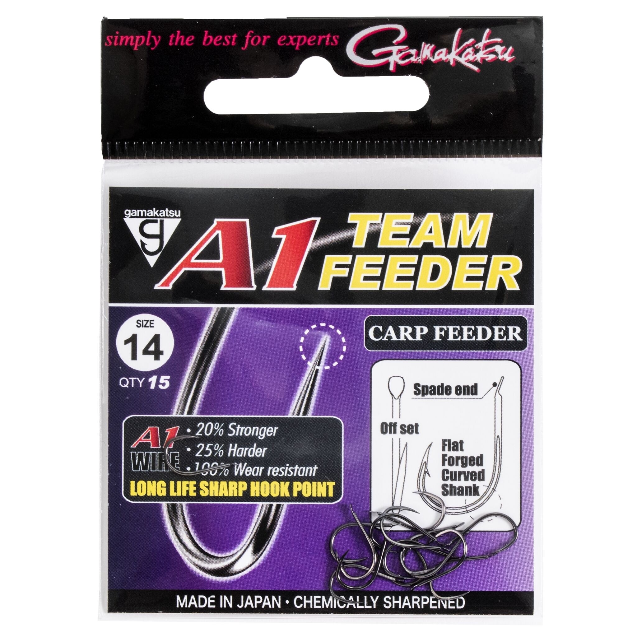 Крючок Одинарный Gamakatsu A1 Team Feeder Hooks Carp Feeder №14 15 шт    185078-014 — характеристики,  особенности конструкции