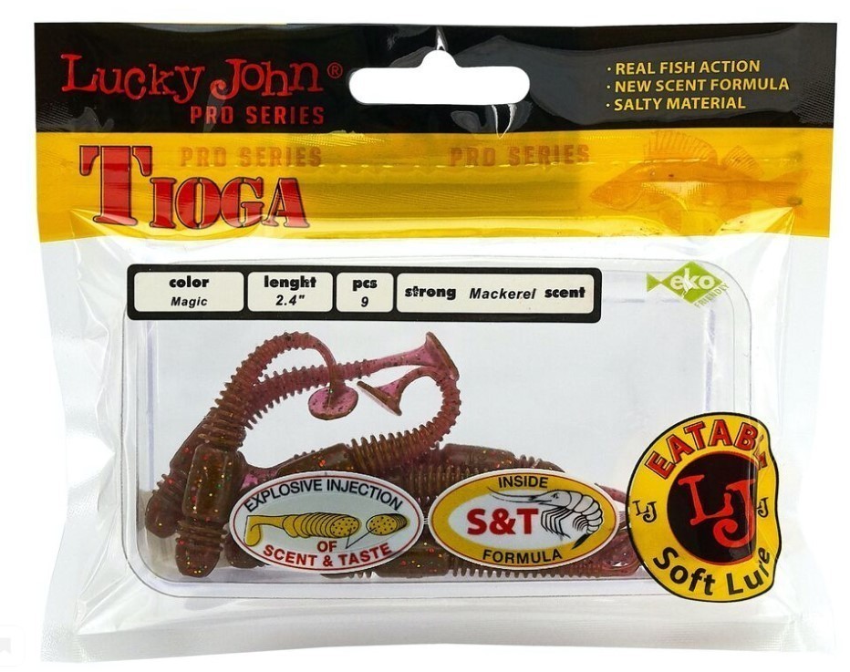 Силиконовая приманка Lucky John Tioga 2.4in 62 мм 9 шт S14 Pro Series  140119-S14 — крупный план
	                                    2