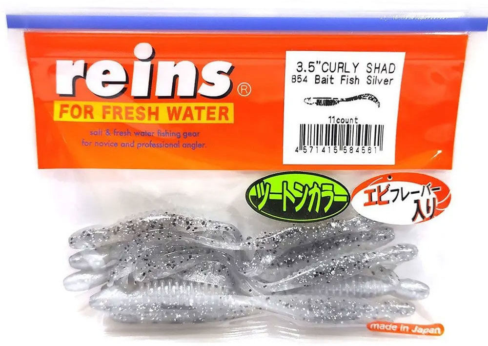 Силиконовая приманка Reins Curly Shad 3.5 90 мм 11 шт B54-Bait Fish Silver   ST3.5-B54 — характеристики,  особенности конструкции