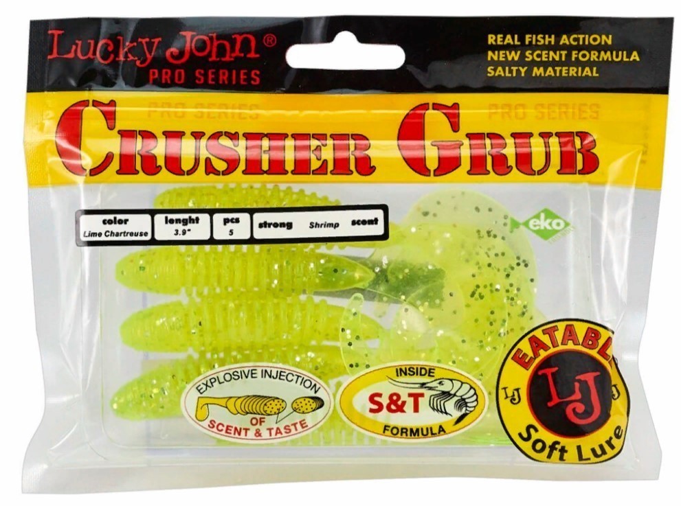Силиконовая приманка Lucky John Crusher Grub 3.9in 99 мм 5 шт 071 Pro Series  140157-071 — крупный план
	                                    2