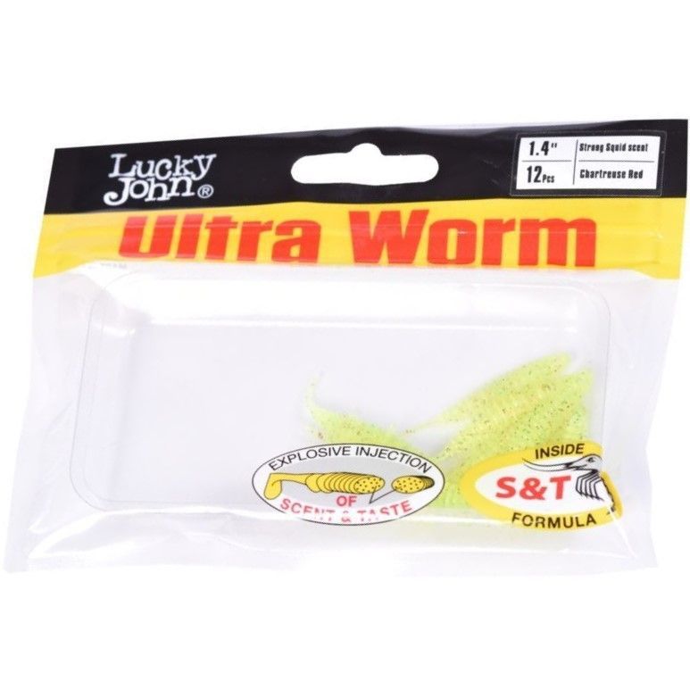 Силиконовая приманка Lucky John Trick Ultraworm 1.4in 35 мм 12 шт S15 Pro Series  140192-S15 — крупный план
	                                    2