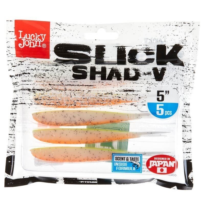 Силиконовая приманка Lucky John Slick Shad-V 5.0in 127 мм 5 шт 010 3D Series  140423-010 — крупный план
	                                    2