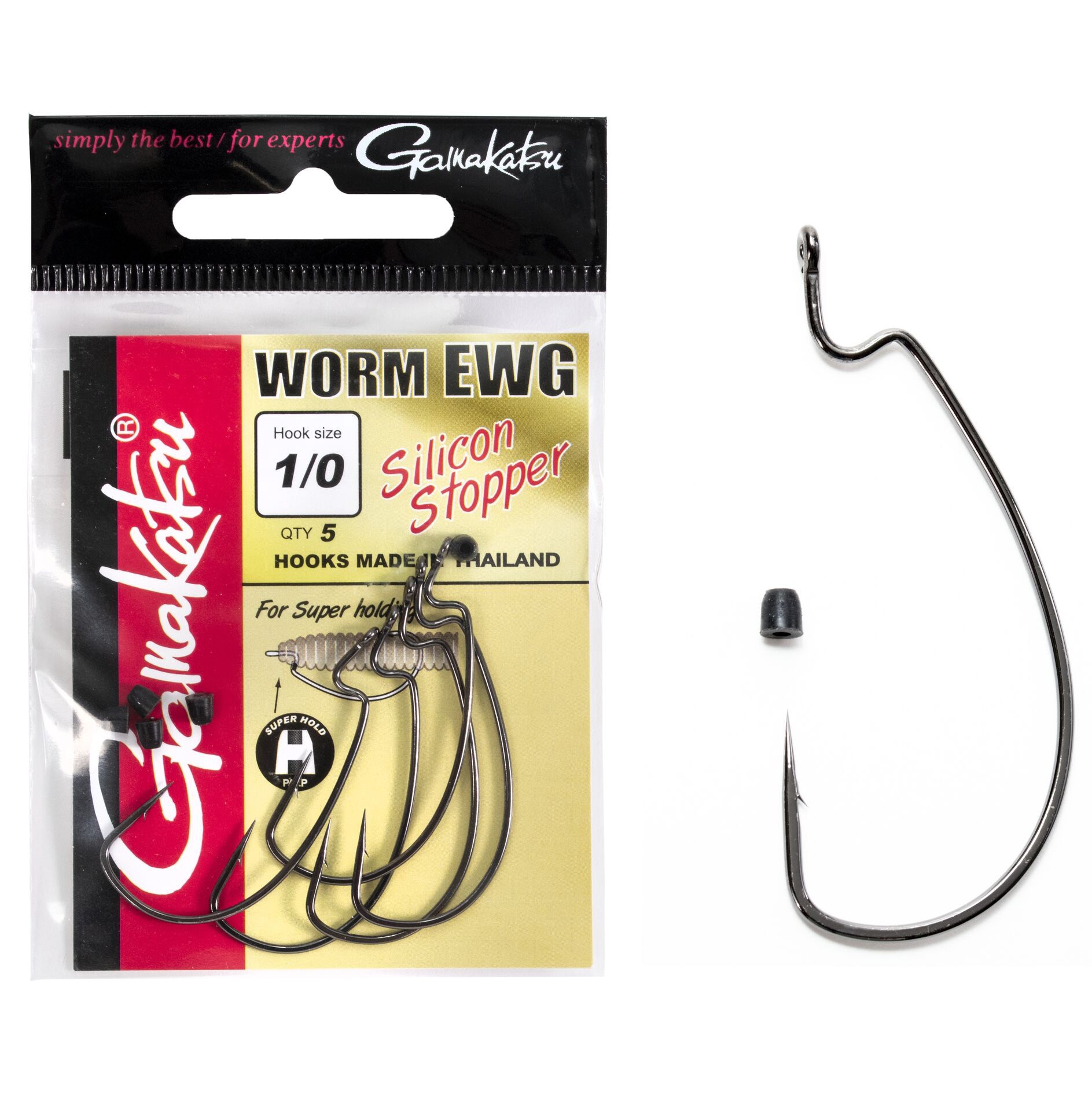 Крючок Офсетный Gamakatsu Worm EWG Hooks Sil Stopper Black №1/0 5 шт    185015-001 — крупный план
	                                    1