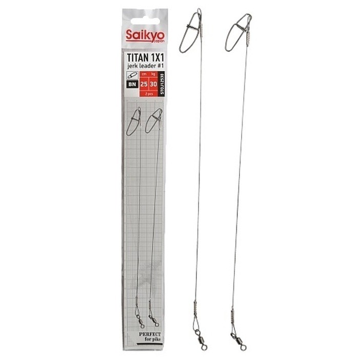 Поводок Saikyo Titan 1X1 Jerk Leader 25 см 30 кг   2 шт   STOJ112530 — характеристики,  особенности конструкции