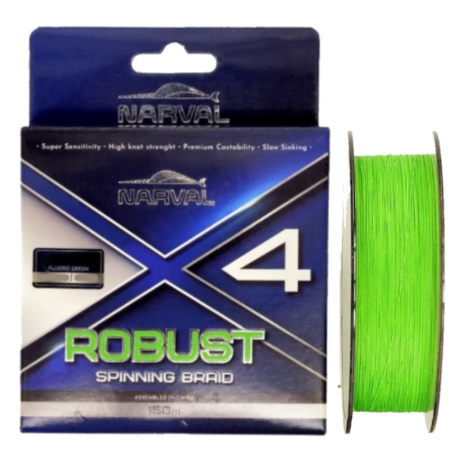 Плетеный шнур Narval Robust X4 PE 150 м  PE # 0,5 Fluoro green 0,117 мм   NVLRBS150G0.5 — характеристики,
	                                    особенности конструкции