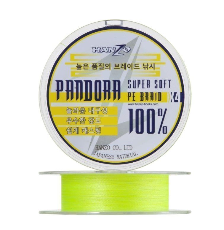 Плетеный шнур Hanzo Pandora X4 125 м  PE # 0,6 Yellow 0,128 мм   HanP-Yl/0.6 — характеристики,
	                                    особенности конструкции