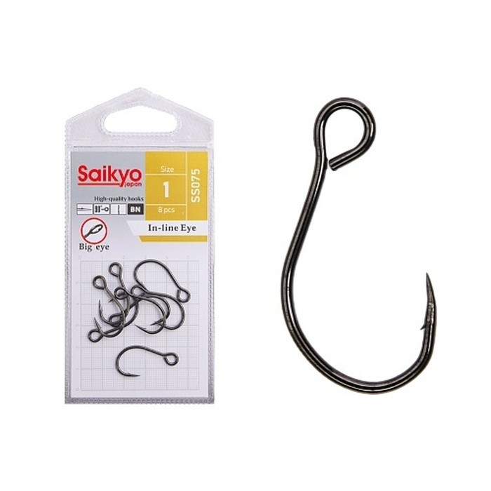 Крючок Одинарный Saikyo SS075 In-line Eye №1 8 шт BN   SS075-BN1-8 — характеристики,  особенности конструкции