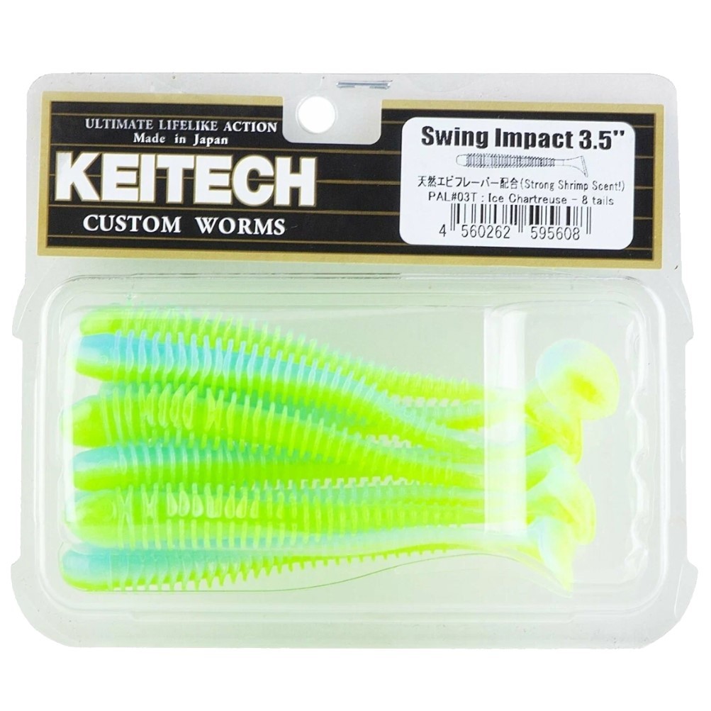 Силиконовая приманка Keitech Swing Impact 3.5 88 мм 8 шт PAL #03 Ice Chartreuse — крупный план
	                                    1