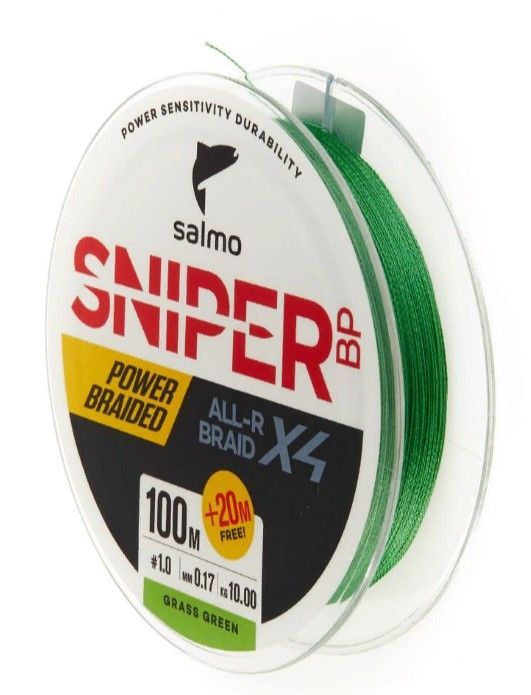 Плетеный шнур Salmo Sniper BP ALL R Braid x4 120 м  PE # 1 Grass Green 0,17 мм   4931-017 — характеристики,
	                                    особенности конструкции