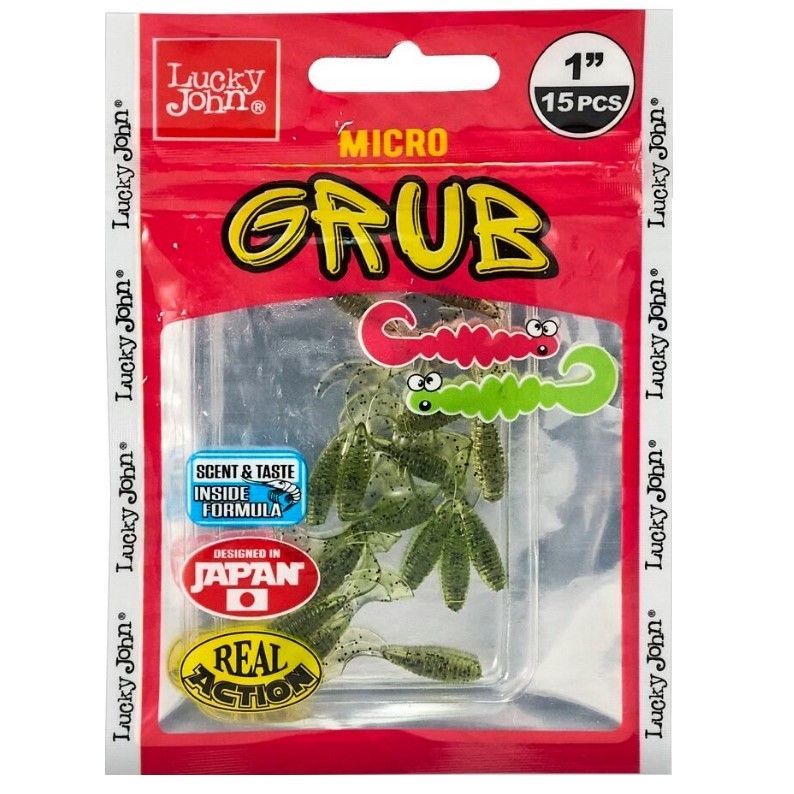 Силиконовая приманка Lucky John Micro Grub 1.0in 25 мм 15 шт PA01 Pro Series  140159-PA01 — крупный план
	                                    1