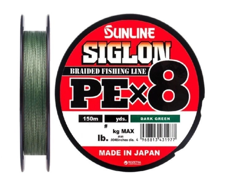 Плетеный шнур Sunline Siglon PE X8 150 м  PE # 1,5 Dark Green 0,209 мм — характеристики,
	                                    особенности конструкции