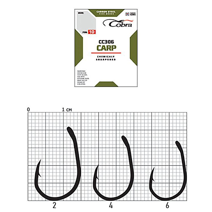 Крючок Одинарный Cobra Carp Koi CC306 №2 10 шт    CC306-002 — крупный план
	                                    1