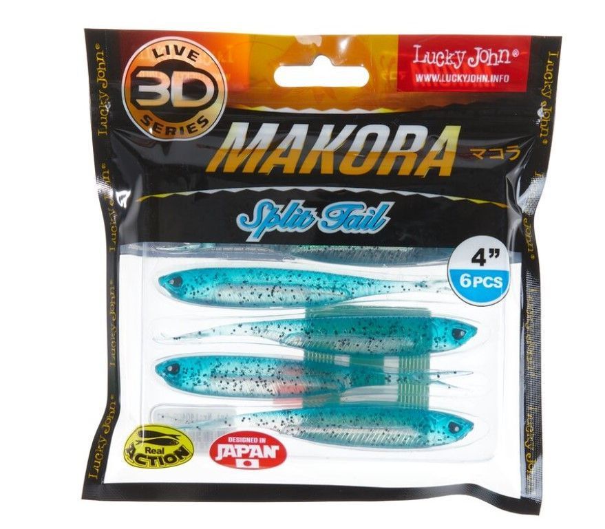 Силиконовая приманка Lucky John Makora Split Tail 4.0in 100 мм 6 шт 002 3D Series  140409-002 — крупный план
	                                    2