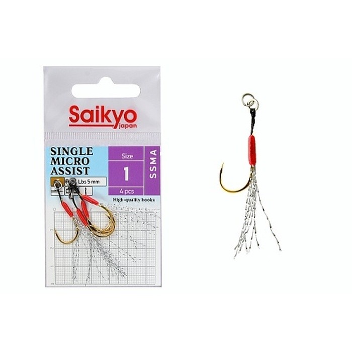 Крючок Ассист Saikyo SSMA  Single Micro Assist №1 4 шт G   SSMA-1-4 — характеристики,  особенности конструкции