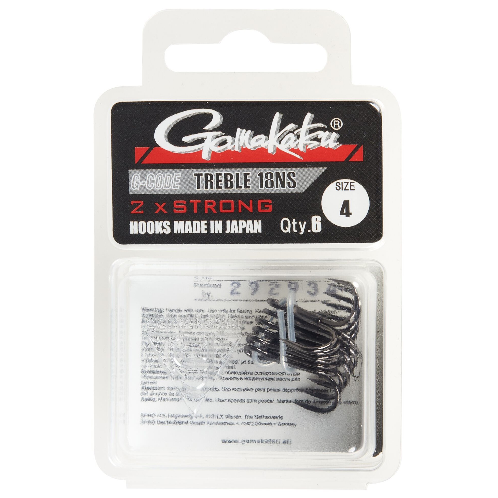 Крючок Тройной Gamakatsu Treble 18 Black №4 6 шт    149381-004 — крупный план
	                                    1