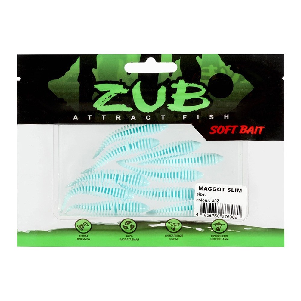 Силиконовая приманка ZUB Maggot Slim 40 мм 12 шт 502 голубой   LVQ035 — крупный план
	                                    2