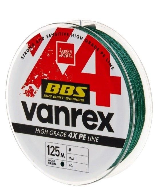 Плетеный шнур Lucky John Vanrex х4 Braid 125 м  PE # 6 Moss Green 0,4 мм   LJ4114-040 — характеристики,
	                                    особенности конструкции