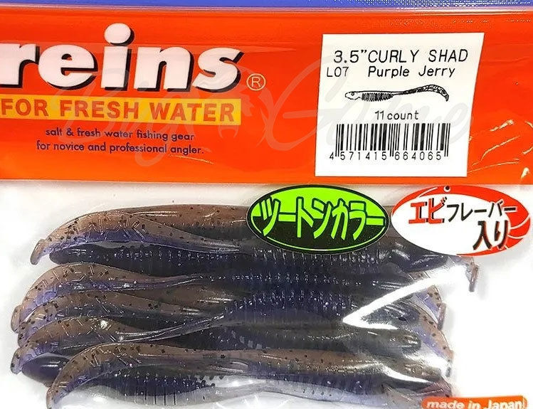 Силиконовая приманка Reins Curly Shad 3.5 90 мм 14 шт L07-Purple Jerry   ST3.5-L07 — характеристики,  особенности конструкции