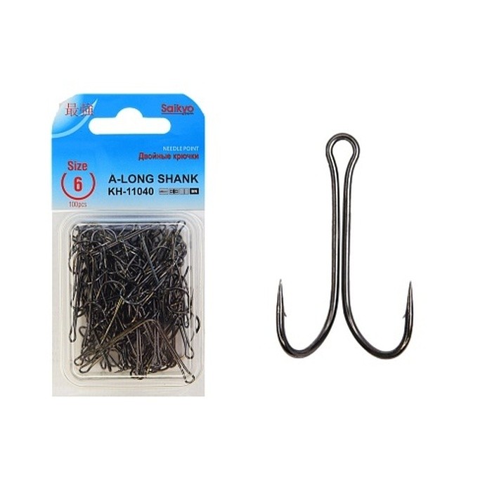 Крючок Двойной Saikyo KH-11040 Long Shank №6 100 шт BN   KH-11040-6-100 — характеристики,  особенности конструкции