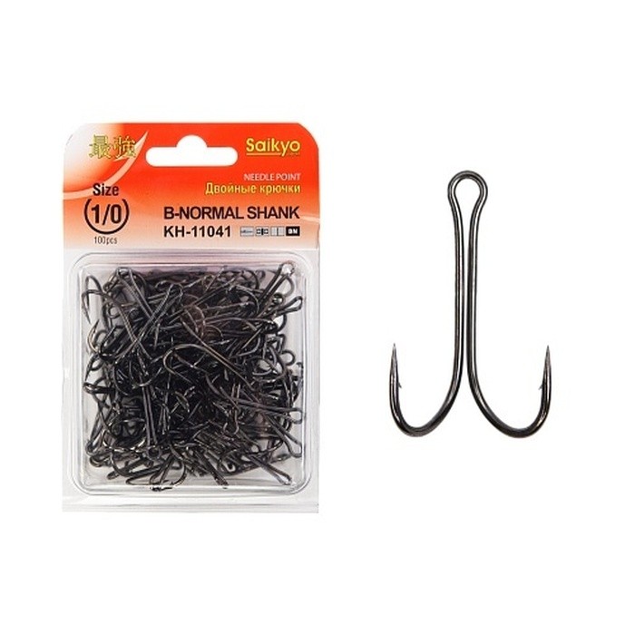 Крючок Двойной Saikyo  KH-11041 Normal Shank №1/0 100 шт BN   KH-11041-1/0-100 — характеристики,  особенности конструкции