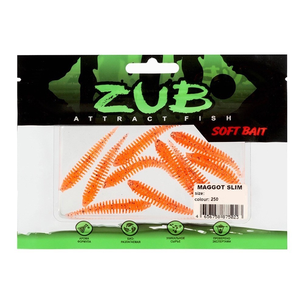 Силиконовая приманка ZUB Maggot Slim 50 мм 10 шт 250 морковный с блестками   LVQ011 — крупный план
	                                    2