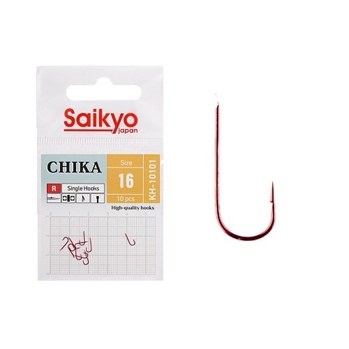 Крючок Одинарный Saikyo KH-10101 Chika №16 10 шт R   KH-10101R16-10 — характеристики,  особенности конструкции