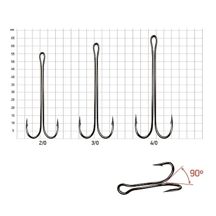 Крючок Двойной Saikyo KH-11043 Long Shank 3XL №4/0 40 шт BN   KH-11043-4/0-40 — крупный план
	                                    1