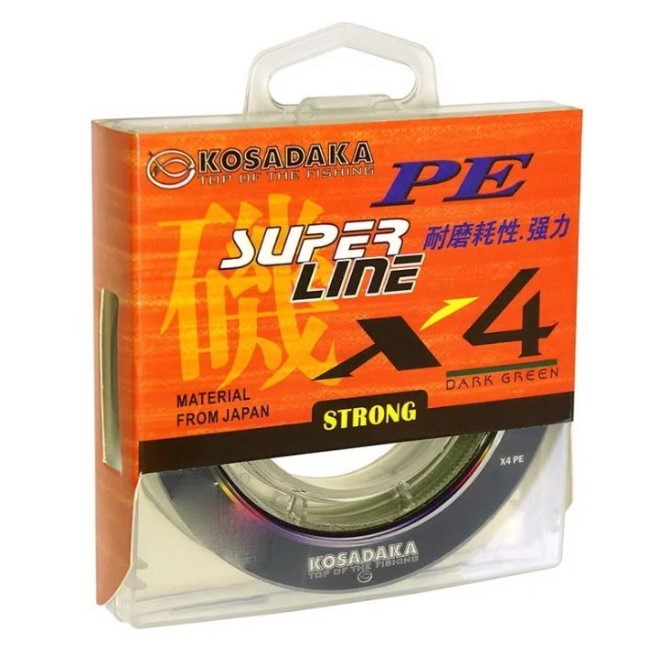 Плетеный шнур Kosadaka Super Line PE X4 300 м  PE # 6 Dark Green 0,4 мм   BSLX4-300-DG-040 — характеристики,
	                                    особенности конструкции