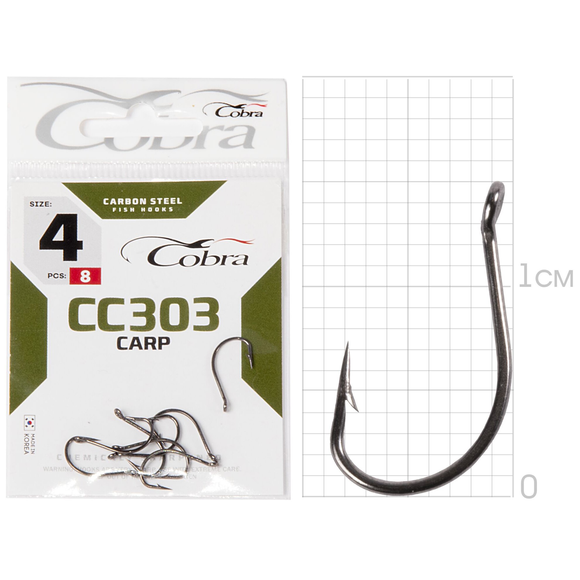 Крючок Одинарный Cobra Carp Hirasu CC303 №4 8 шт    CC303-004 — крупный план
	                                    1