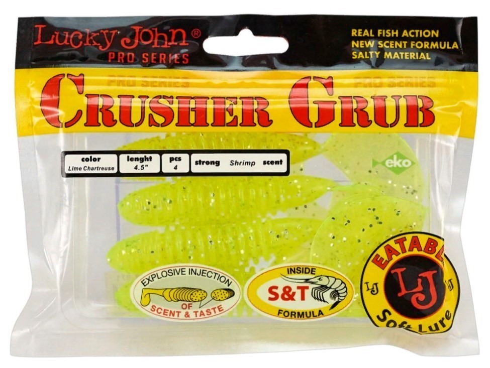 Силиконовая приманка Lucky John Crusher Grub 4.5in 114 мм 4 шт 071 Pro Series  140158-071 — крупный план
	                                    2