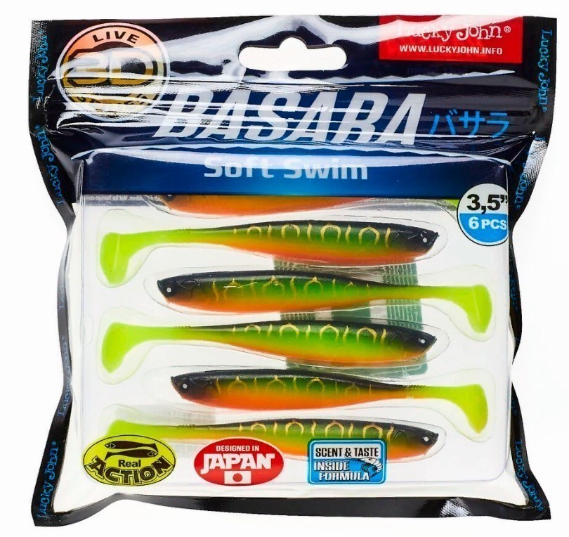 Силиконовая приманка Lucky John Basara Soft Swim 3.5in 89 мм 6 шт PG02 3D Series  140403-PG02 — крупный план
	                                    2