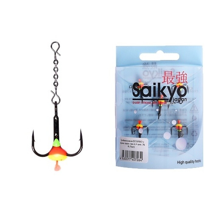 Крючок Тройной Ecopro Saikyo Тип А №8 5 шт  С красным хвостом + цепочка  EP-TCA05-08 — характеристики,  особенности конструкции