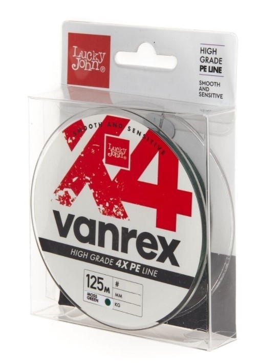 Плетеный шнур Lucky John Vanrex х4 Braid 125 м  PE # 0,8 Moss Green 0,14 мм   LJ4114-014 — крупный план
	                                    1