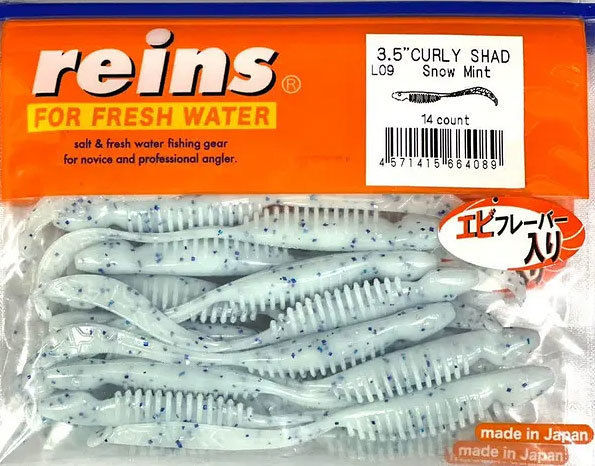 Силиконовая приманка Reins Curly Shad 3.5 90 мм 11 шт L09-Snow Mint   ST3.5-L09 — характеристики,  особенности конструкции