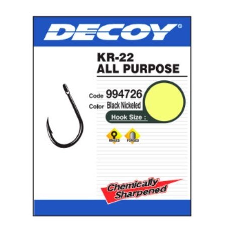 Крючок Одинарный Decoy KR-22 №1 10 шт  Black Nickeled   KR-22 #1 — крупный план
	                                    1